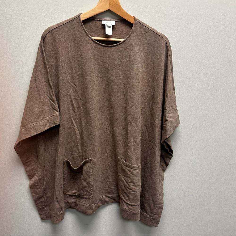 Purejill Brown Oversized Top Pockets Womens Size XS/S Lagenlook Pima Cotton